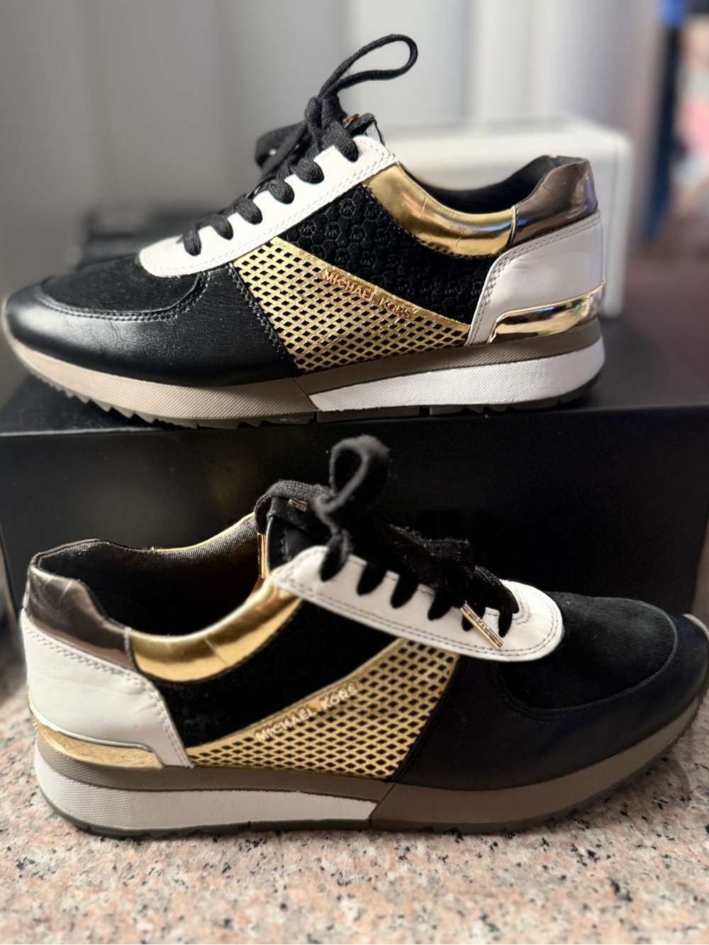 Michael Kors Black White and Gold Athletic Sneakers